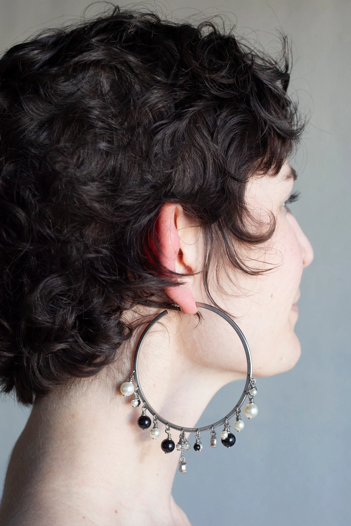 Large Beaded Hoop Earrings - Image 2
